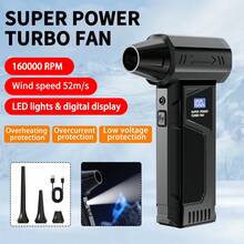 160,000 RPM Turbo Hair Dryer - Brushless Motor, 52m/S 4-Speed Wind, LED Light, 6000mAh Battery, Multi-Nozzle, Handheld Digital Display Fan For Computer/Dust/Car/Leaf Cleaning