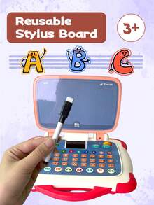 无屏幕 LCD 书写和干擦平板电脑，配备可重复使用的手写笔、ABC 学习、几何齿轮和旅行夹 - 适合 3 岁以上儿童的教育性绘画和书写玩具 - 不含电池 - 彩色 - 查看 3