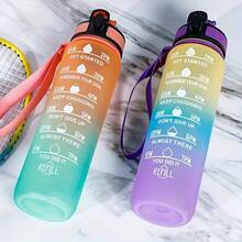 1000ml/33.8oz Gradient Color Straw Water Bottle With Time Scale - Large Capacity, Portable For Travel, Sports, Fitness, And Home Use - Green Pink Gradient - View 5