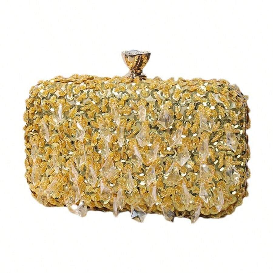 RomanticDesign Women Bling Evening Bag Fashion Embroidered Beaded Sequin Clutch Cocktail Wedding Party Purse - 金色 - 查看 1
