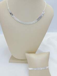 Women's Fish Scale Necklace And Bracelet Set In 18k Gold And 925 Silver. - Silver - View 3