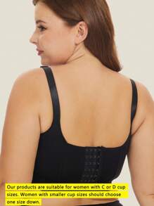 1pc Plus Size Seamless Wireless Padded Bra With Underwire, Lift & Enhance Cleavage, Deep V-Neck Design, Smooth Finish - Black - View 8