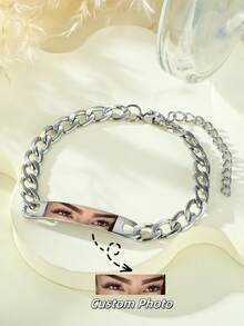 1pc Personalized Photo Couple Bracelet, Customized Eye Photo Bracelet, Stainless Steel Chain Laser Engraved Picture Bracelet, Engraved Photo Stainless Steel Jewelry, Gift For Boyfriend, Commemorative Gift, Personalized Christmas Gift, Customized Father's Day Cuban Link Photo Bracelet - Color Photo Bracelet - View 10