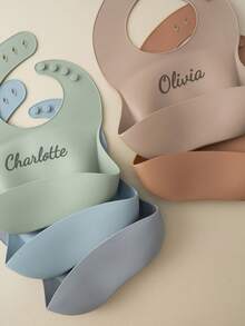 1pc Personalized Silicone Baby Bib, Adjustable Portable Infant Feeding Accessories - Multicolor - View 6