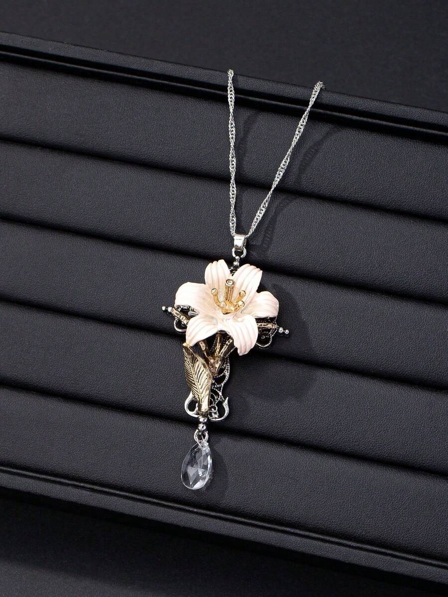 1 件哥特式十字架和栀子花复古吊坠项链，适合女性日常佩戴 - 彩色 - 查看 1