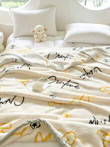 1pc Christmas Floral Pattern Blanket, Soft Double-Layer Raschel Throw Blanket, Long Plush Warm & Cozy For Bedroom, Living Room, Travel