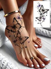 قطعة واحدة وشم مؤقت أنيق وعصري، وشم زوجي ملون مزيف، قابل للاستخدام مرة واحدة بتصميم فراشة، مقاوم للماء وغير عاكس للضوء، سهل التطبيق والإزالة، واقعي جدًا لأذرع وأقدام وساقي النساء، اكسسوارات لحفلات الموسيقى