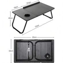 Foldable Laptop Desk, Adjustable Laptop Table With Cup Holder, Portable Bed Tray Table For Working, Reading, Eating, And Studying, Ergonomic Notebook Stand With Non-Slip Design - Black - View 2