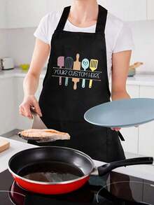 1/2pcs Customized Black Kitchen Cooking Apron, Modern Polyester Oil-Proof Apron, Black Kitchen Apron, Polyester Apron For Garden, Kitchen And Housework Perfect For Home, Restaurant, And Kitchen Cooking - Multicolor - View 6