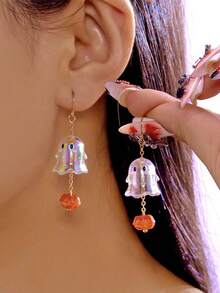 1 Coppia di orecchini pendenti in metallo con zucca e fantasma personalizzati, alla moda ed eleganti, gioielli da donna, adatti per feste di Ognissanti, regali per amici