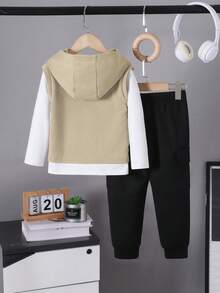 2pcs/Set Boys' Casual Hoodie Sweatshirt With Letter Print And Matching Sweatpants, Spring/Autumn