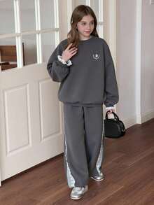 DAZY Tween Girl Round Neck Printed Knit 2 Pieces Set, Fall - Grey - View 5