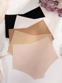 5pcs/Pack Women's Seamless Hipster Panties, Comfortable High Waist Briefs, Skin-Friendly Fit - Multicolor - View 3