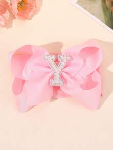 1 pièce Bandeau à nœud large de couleur unie élégante de la lettre A à Z, convient aux filles et aux bébés, serre-tête nœud perle doux, accessoire cheveux en satin, décoration de cheveux à la mode - Rose bonbon - Voir 32