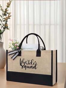 Bridal Printed Beach Tote Bag For Women, For Beach Accessories, Canvas Tote Bag,Suitable For Wedding, Birthday, Holiday, Back To School Gifts, Teacher Gifts,Is A Great Gift For Women, Mom, Teachers, Friends, Bridesmaids