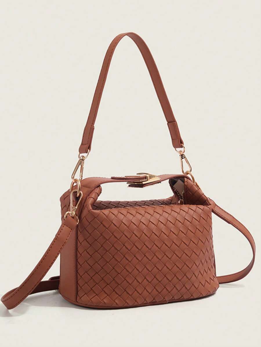 Bolso de mano tejido de piel sintética para mujeres, bolso de moda tipo tote, bolso casual cuadrado pequeño para el hombro, monedero ligero, adecuado para chicas, damas, estudiantes universitarias, jóvenes profesionales, versátil para combinar con atuendos