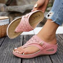 2025 New Style Women's Wedge Heel Flip-Flops - Breathable Hollow-Out Toe & Clip Design, Lightweight Synthetic Cover Sandals With Cushioned EVA Insole & Non-Slip PVC Sole, Slip-On All-Season Casual Shoes, Comfortable Footwear, Crisscross Strap Design, Durable Traction Footwear