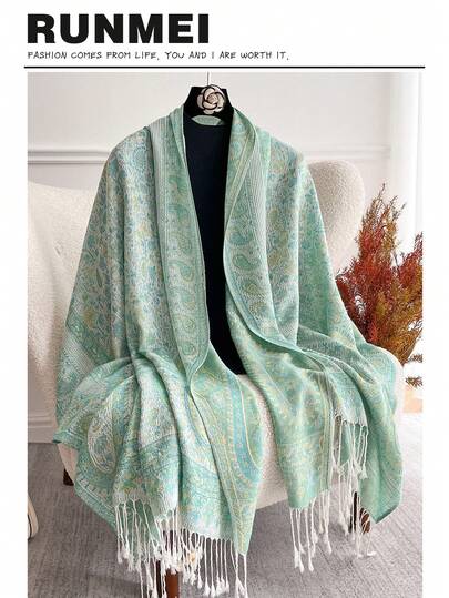 1件女士腰果图案时尚保暖印花围巾，经典佩斯利花纹头巾和披肩，可搭配长袍和连衣裙