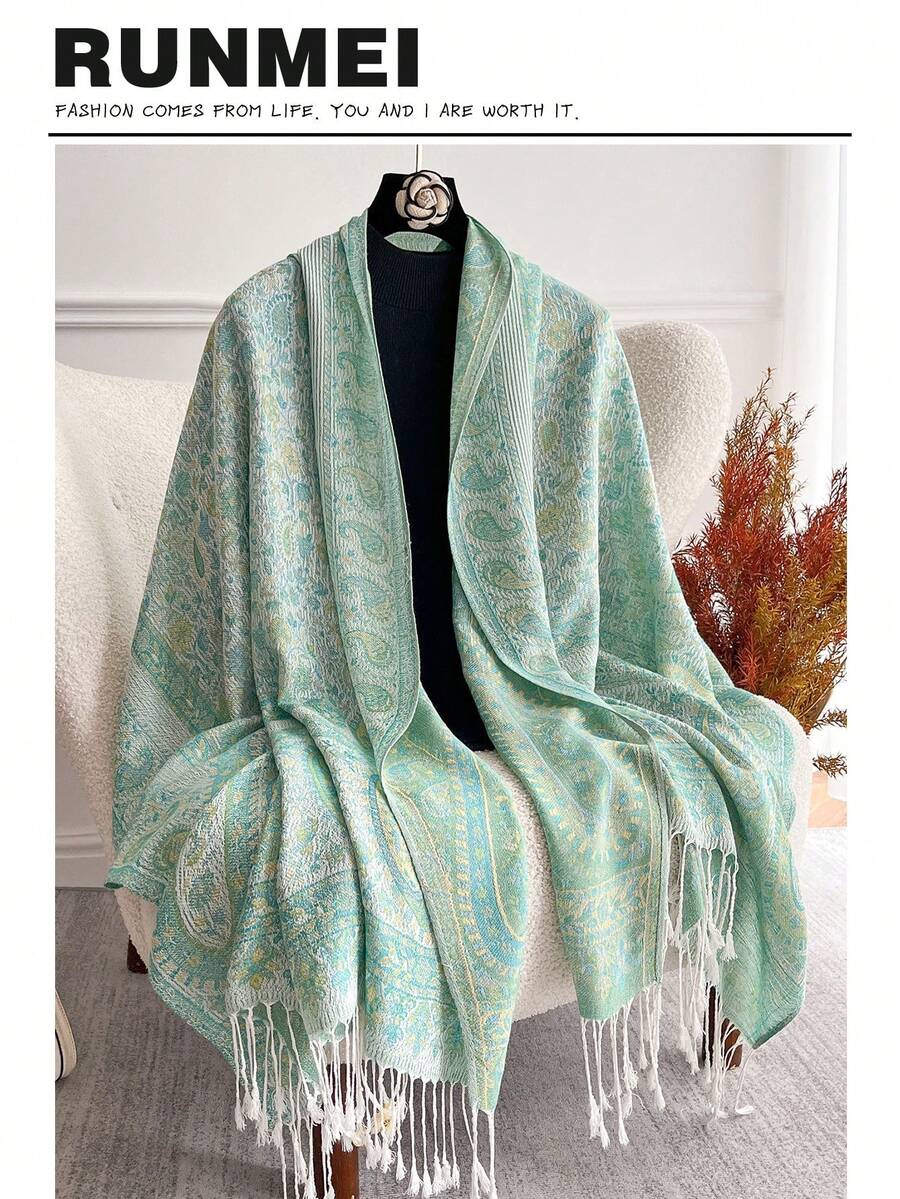 1件女士腰果图案时尚保暖印花围巾，经典佩斯利花纹头巾和披肩，可搭配长袍和连衣裙