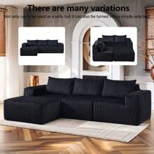 Modern Minimalist Modular Sectional Sofa, L-Shape Upholstered Cloud Couch With Deep Seats, Right Facing Chaise For Living Room-Black - 黑色 - 查看 5