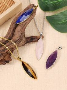 1 chiếc vòng cổ đá tự nhiên cho phụ nữ hình mắt ngựa pha lê mặt hạt thủ công mặt dây chuyền bằng thép không gỉ dây chuyền trang sức quà tặng H709 - Vòng cổ - Xem 3