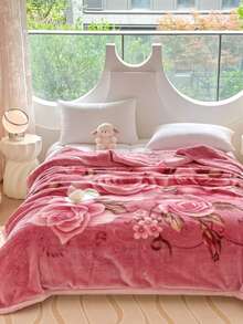 1pc Christmas Floral Pattern Blanket, Soft Double-Layer Raschel Throw Blanket, Long Plush Warm & Cozy For Bedroom, Living Room, Travel - Good Match - View 14