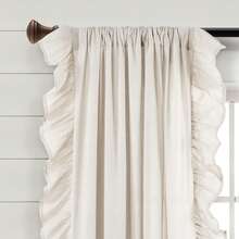 LUSH DECOR Linen Ruffle Window Curtain Panel Single White 54X84+5 Halloween-Fall Decor-Room Decor - Off White - Xem 2