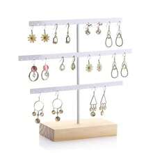 Soporte de exhibición de pendientes con 52 agujeros, soporte de Metal para collar, pulsera, tobillera, pendiente, estante de almacenamiento de joyería con Base de madera - Hoyo dorado 52 - Ver 4