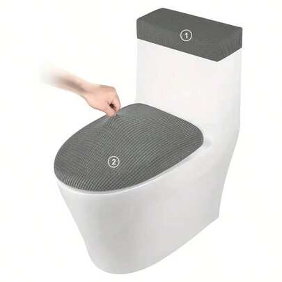 Set de 2 piezas Funda de asiento de inodoro de polar fleece delgado, funda elástica resistente al desgaste para tapa y tanque del inodoro, accesorios de baño