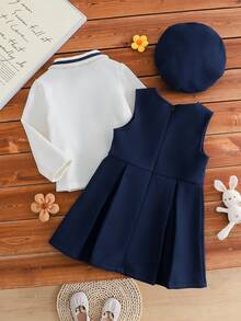 3pcs Girls Princess Outfit Set: Long Sleeve Jacket, Sleeveless Dress, Cute Mini Hat