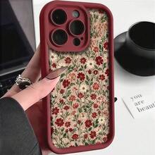 1pc Burgundy Step Pattern Simple Print Apple Case Compatible With Iphone 16 15 Pro Max 14 Plus 13 12 11 ProMax White Fashion Dust And Dirt Resistant Protective Case Creative Holiday Gift Compatible With Samsung Series - 酒紅色 - 查看 3