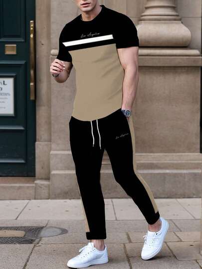 Men's Minimalist Sports Style Short Sleeve & Pants Set
