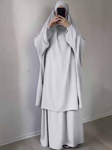 1 Bộ váy Abaya Hồi giáo, thoáng khí và thoải mái, nhiều màu sắc, váy Hijab Khimar và Abaya Jilbab cổ điển và đa năng, khăn trùm đầu cầu nguyện Jilbab chất lượng cao cho phụ nữ Hồi giáo, quần áo Hồi giáo Khimar - Nhiều màu - Xem 12
