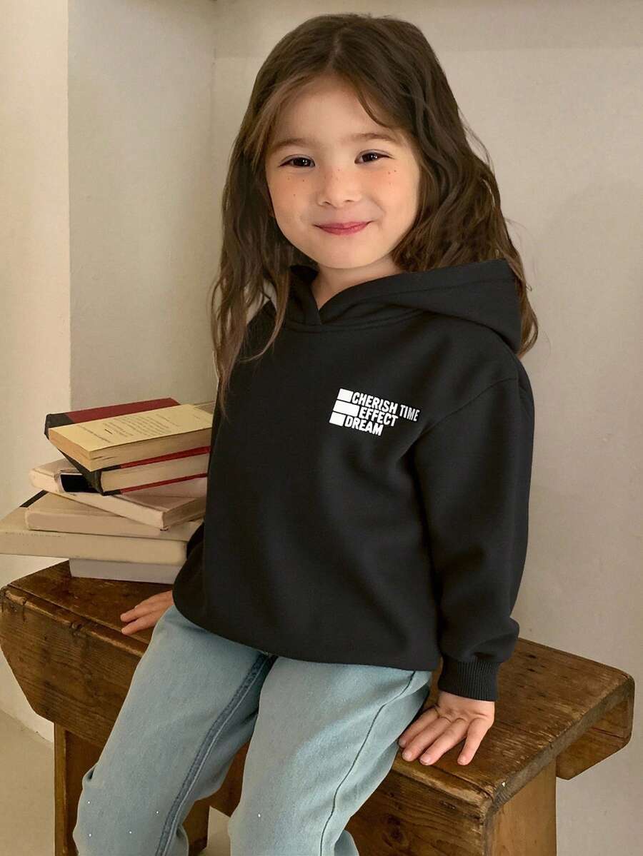 DAZY 少女秋装 少女连帽字母印花卫衣