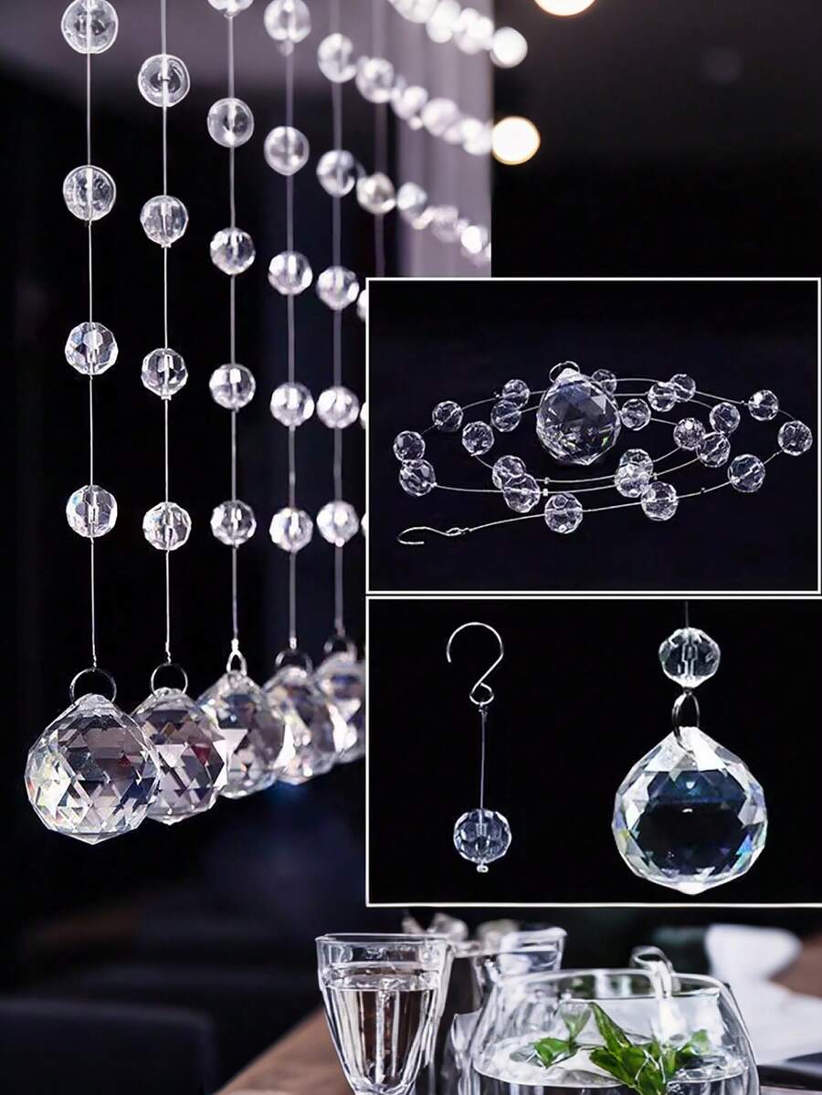 1/5/10 件水晶珠链，带钩亚克力宝石珠串，适用于圣诞树装饰、家居装饰派对装饰、门窗悬挂装饰、吊灯、婚礼道具、圣诞节 - 無色 - 查看 1