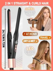 ATOPSKINS Mini ferro da stiro, tensione 110-240V, adatto per frangia e capelli corti - display LCD della temperatura, piastra lisciante, struttura, essenziale per il ritorno a scuola (design minimalista nero e oro)