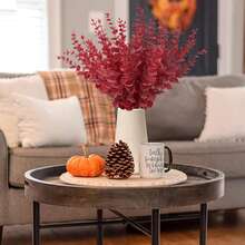 1/6/12/21/30/50/100pcs Artificial Eucalyptus Branches, Eucalyptus Decor, Fake Green Twigs, Green Decor, Bulk Artificial Flowers, Suitable For Home And Office, Artificial Flower Bouquet Centerpiece, Wedding Decor, Home Decor, Christmas Decor, Room Decor - Wine Red-long - View 3
