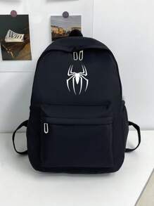 1 件男士纯色背包，时尚百搭大容量男女休闲通勤学生背包 - 黑色 - 查看 3