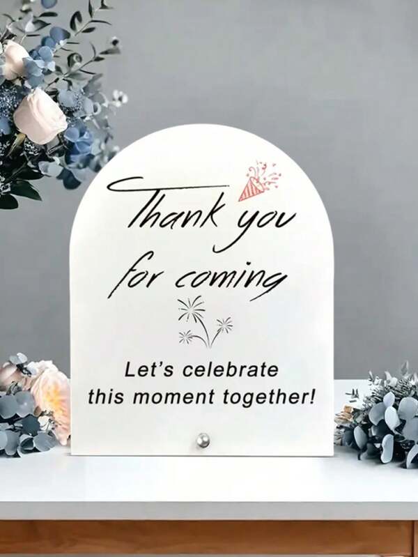 1pc Acrylic Elegant Party & Wedding Thank You Sign, Round Tabletop Decor With Fireworks & Hat Illustration, "Thank You For Coming" Message, Suitable For Celebration Events And Guest Welcome Decoration, Party Decor