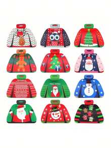 36 Peças Caixas de Presente com Design de Suéter de Natal, Caixas de Presente de Papel com Tema de Feliz Natal com Padrões de Papai Noel, Boneco de Neve, Rena e Homem de Gengibre, Adequado para Presentes de Festa de Natal, Caixas de Presente com Padrão Misto de Papai Noel e Boneco de Neve, Decorações de Festa de Natal, Presentes de Natal, Decorações de Natal, Presentes, Enfeites de Natal, Enfeites de Meia
