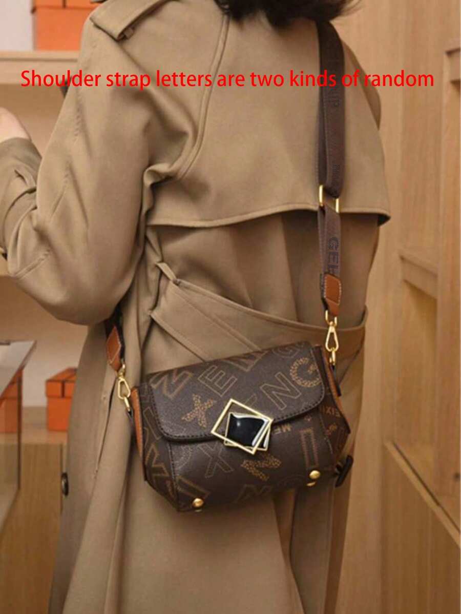 Dedoo 时尚休闲百搭马鞍包，简约设计，字母印花，复古风，可调节宽肩带，适合肩背/斜挎，可放手机，非常适合旅行、购物、约会、女士礼物，适合青少年、大学女生、办公室女士、工作、商务、通勤、户外、旅行（肩带字母两种随机） - 彩色 - 查看 1