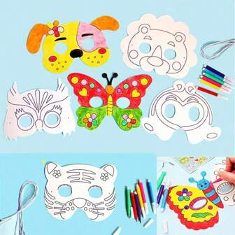 20/10/5pcs Children's Cartoon Animal Diy Graffiti Art Craft Mask Toy Paper Mask Hand-Painted White Card Stock Material With Colored Pens Kids Colouring Pack, Handcraft, Crafts>Kid, Kids Paints, Kid Craft Craft, Art>Kid, Mask Craft, Kids Colouring Packs, Activity Kit, Kids Colouring Packs, Easter Crafts, Children's Craft