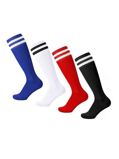 1 Pair Kids Soccer Socks Striped Knee High Tube Socks Football Uniform Sports Socks For Boys Girls 6-12 Years Old
