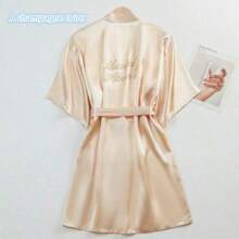 1PC Wedding Bridal Bridal Tinted Robe Silk Robe Wedding Makeup Advanced Dressing Gown Suitable For Hotels, Wedding Parties, Protective Party Wear Back To School - Pink Edging - View 4