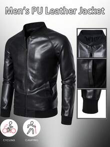 Men's Slim Fit Baseball Collar Zip Up Jacket, Casual Motorcycle Jacket, Couple Style