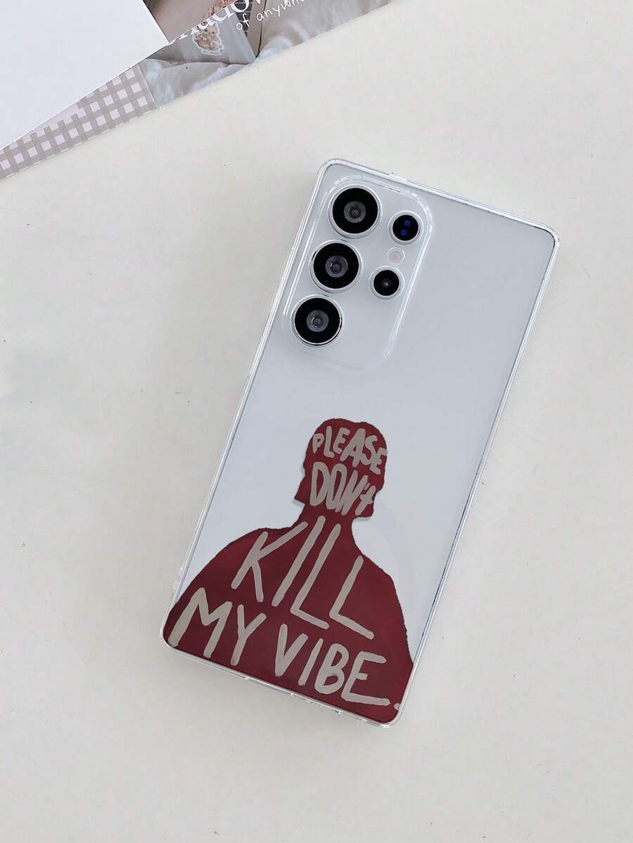 1pc Silhouette Letter Design Phone Case, Precise Cutout Camera Protection Compatible With Samsung, Nothing, Pixel, INFINIX, Redmi Protective Cover - Clear - View 1