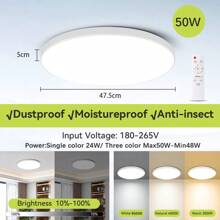 CANMEIJIA 1pc LED Ceiling Light With Remote Control, Dimmable 3-Color Changing, Suitable For Bathroom/Bedroom/Living Room/Study/Wardrobe/Kitchen/Hallway/Stairwell/Small Room, Choose Appropriate Size (30W/40W/50W) Based On Use Requirement - LED Remote Control Three-proof Ceiling Light - View 18