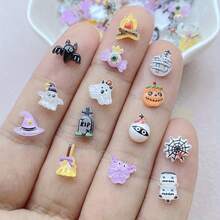 30/50/100pcs Mixed Cute Mini Halloween Resin Charms Set - Cartoon Ghosts, Pumpkins, Hats And Spiders, Suitable For DIY Nail Art, Scrapbooking And Jewelry Making, Unscented - Multicolor - View 3