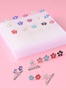 10pairs/Set Glamorous Rhinestone Flower Stud Earrings For Women For Daily Decoration Valentines,Mom,Mother,Mother's Day,Gift - Multicolor - View 9
