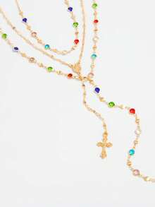 3件套波西米亚水晶流苏项链，长款吊坠项链，度假风首饰，适合派对、送礼和日常佩戴 - 金色 - 查看 3